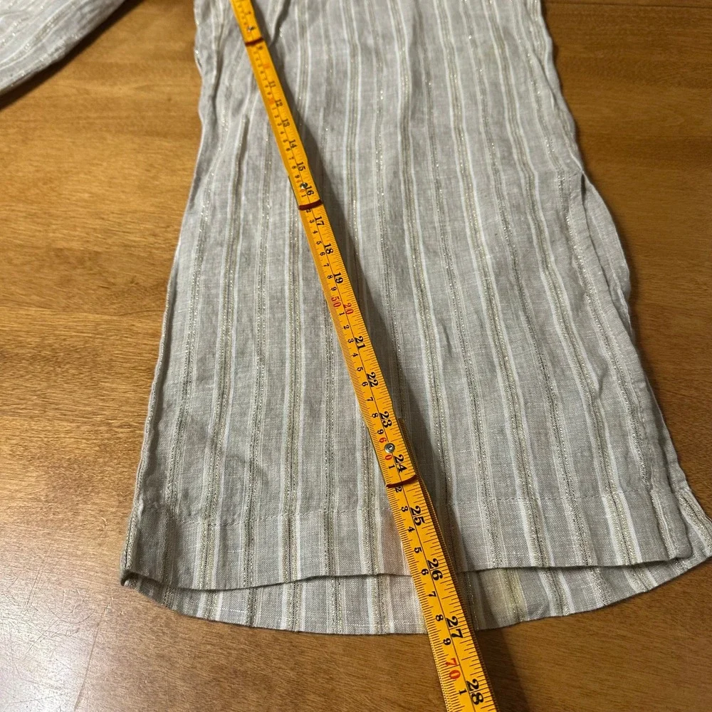 Magaschoni Linen Pants Womens L Pull On Striped Metallic Wide Leg Paperbag Waist - Picture 14 of 15